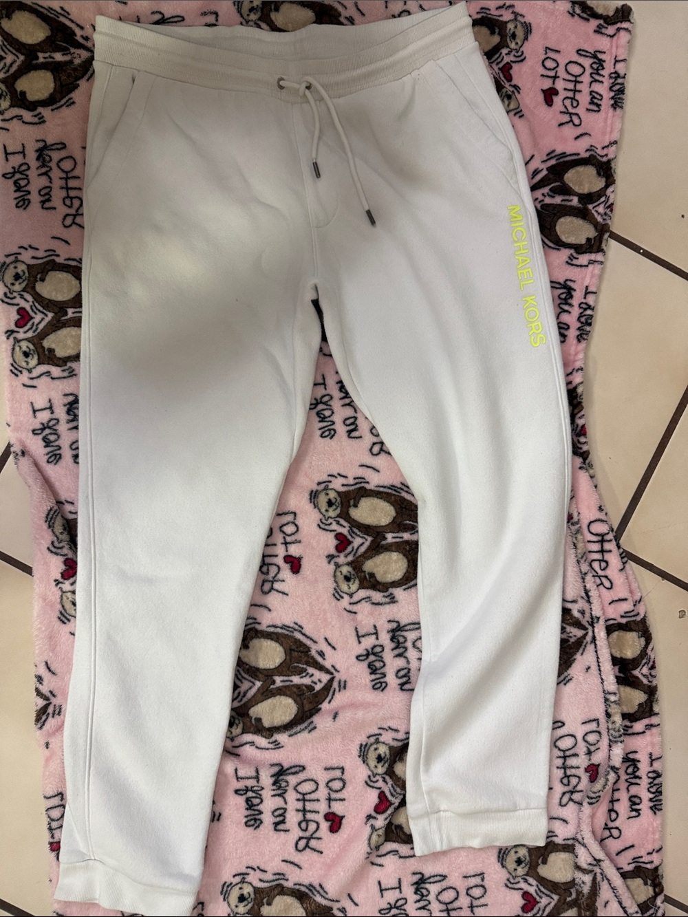 Michael Kors White Kids Sweatpants with Neon Logo